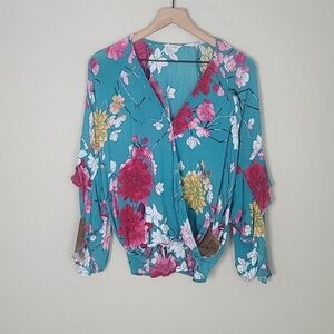 Oddy Floral Wrap Top with Ruffle Sleeves